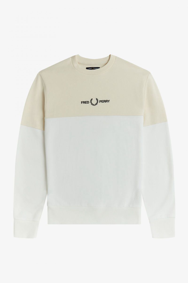 Men's Fred Perry Colour Block Sweatshirts White | 4682179-FX