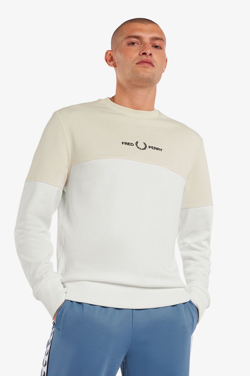 Men's Fred Perry Colour Block Sweatshirts White | 4682179-FX