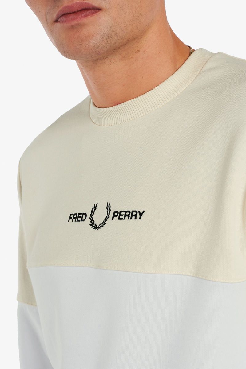 Men's Fred Perry Colour Block Sweatshirts White | 4682179-FX