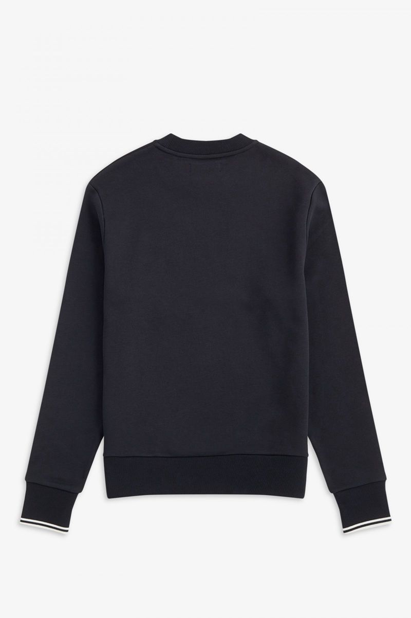 Men's Fred Perry Crew Neck Sweatshirts Black | 3702951-XS