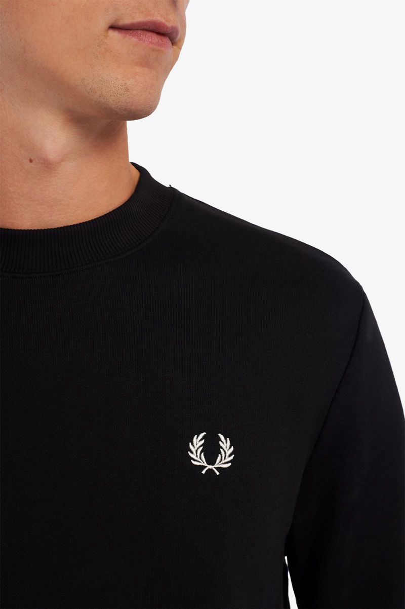 Men's Fred Perry Crew Neck Sweatshirts Black | 3702951-XS