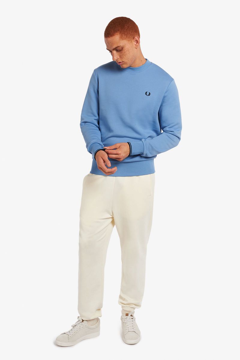 Men's Fred Perry Crew Neck Sweatshirts Blue | 5147869-ZM