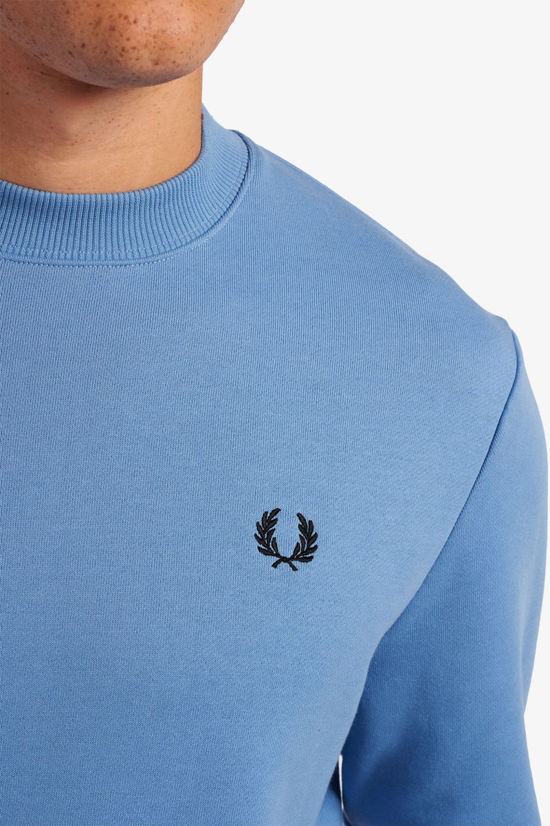 Men's Fred Perry Crew Neck Sweatshirts Blue | 5147869-ZM