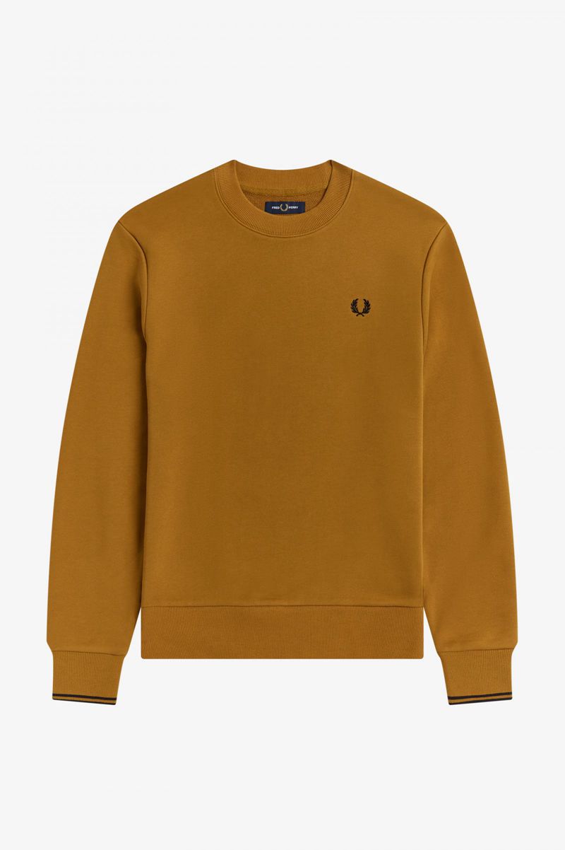 Men's Fred Perry Crew Neck Sweatshirts Camel | 1032698-VG