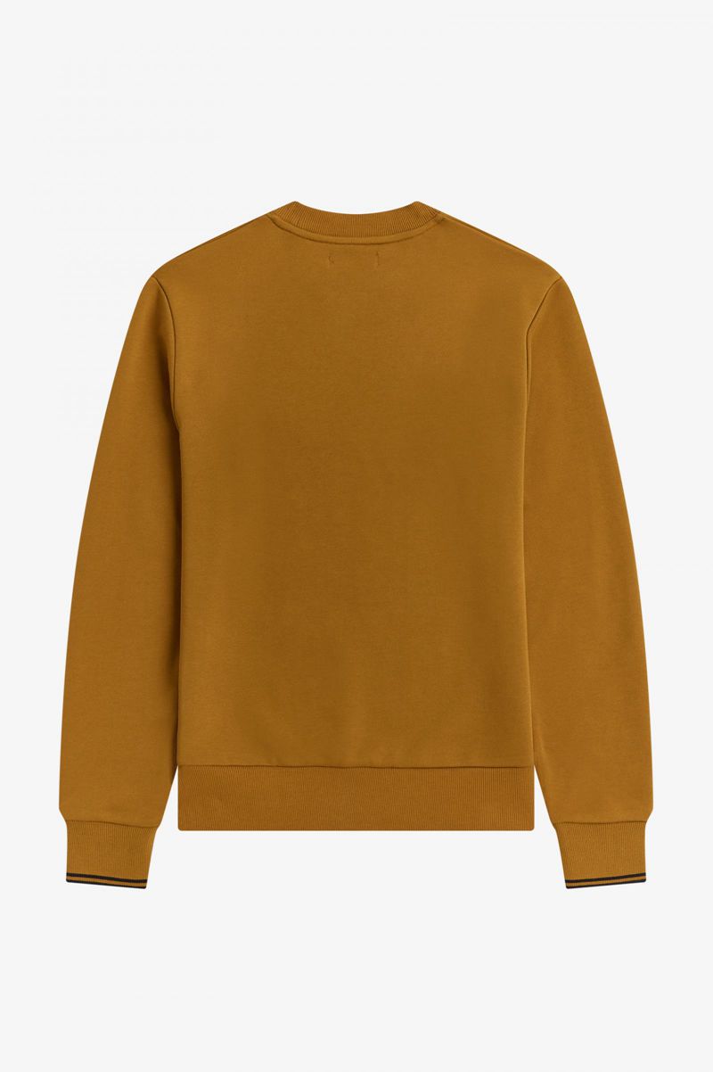 Men's Fred Perry Crew Neck Sweatshirts Camel | 1032698-VG