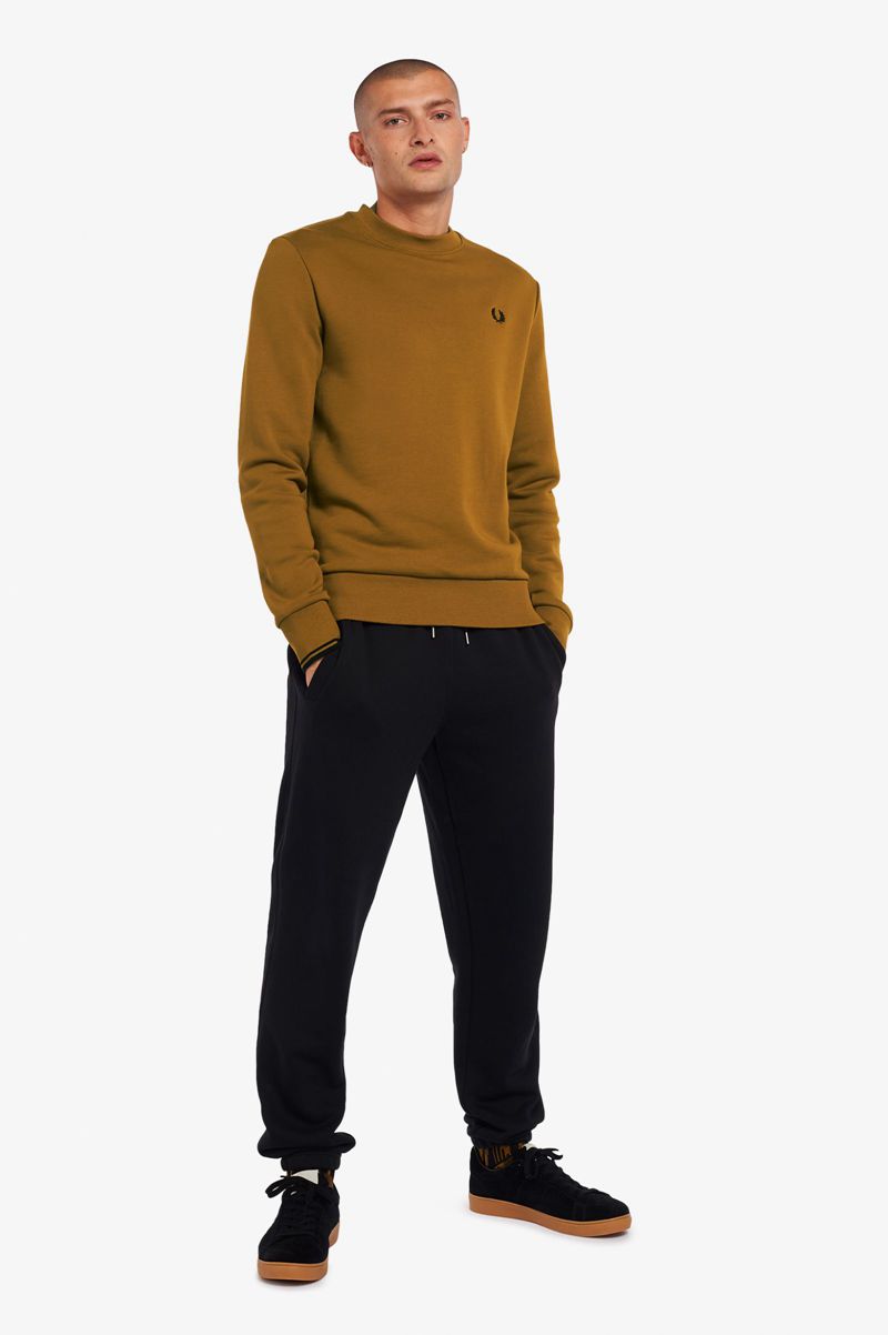 Men's Fred Perry Crew Neck Sweatshirts Camel | 1032698-VG