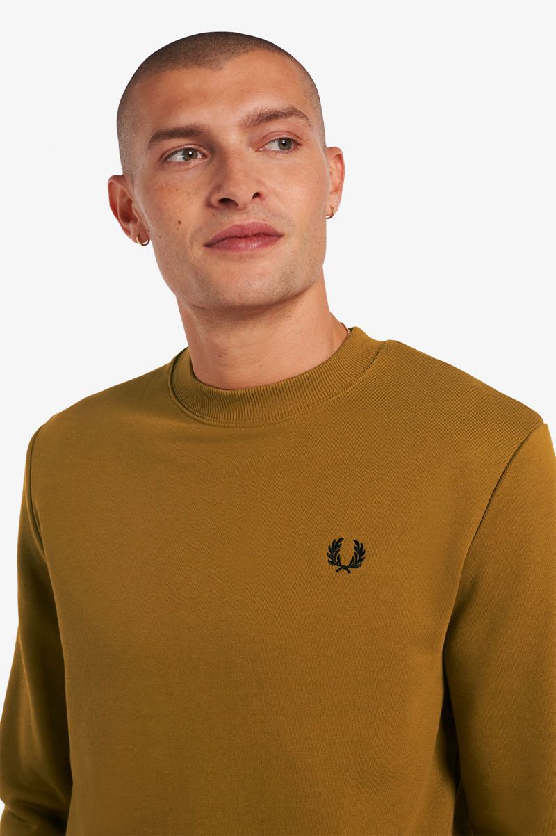 Men's Fred Perry Crew Neck Sweatshirts Camel | 1032698-VG