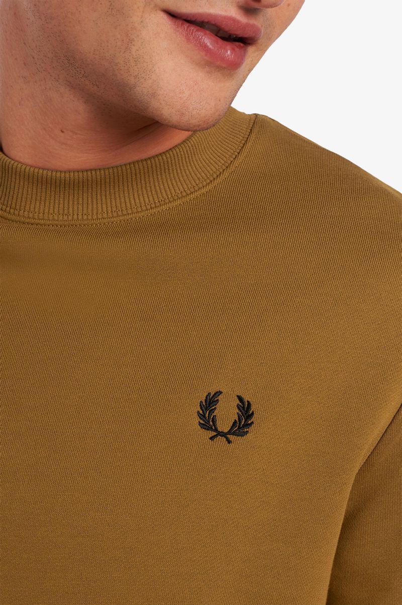 Men's Fred Perry Crew Neck Sweatshirts Camel | 1032698-VG