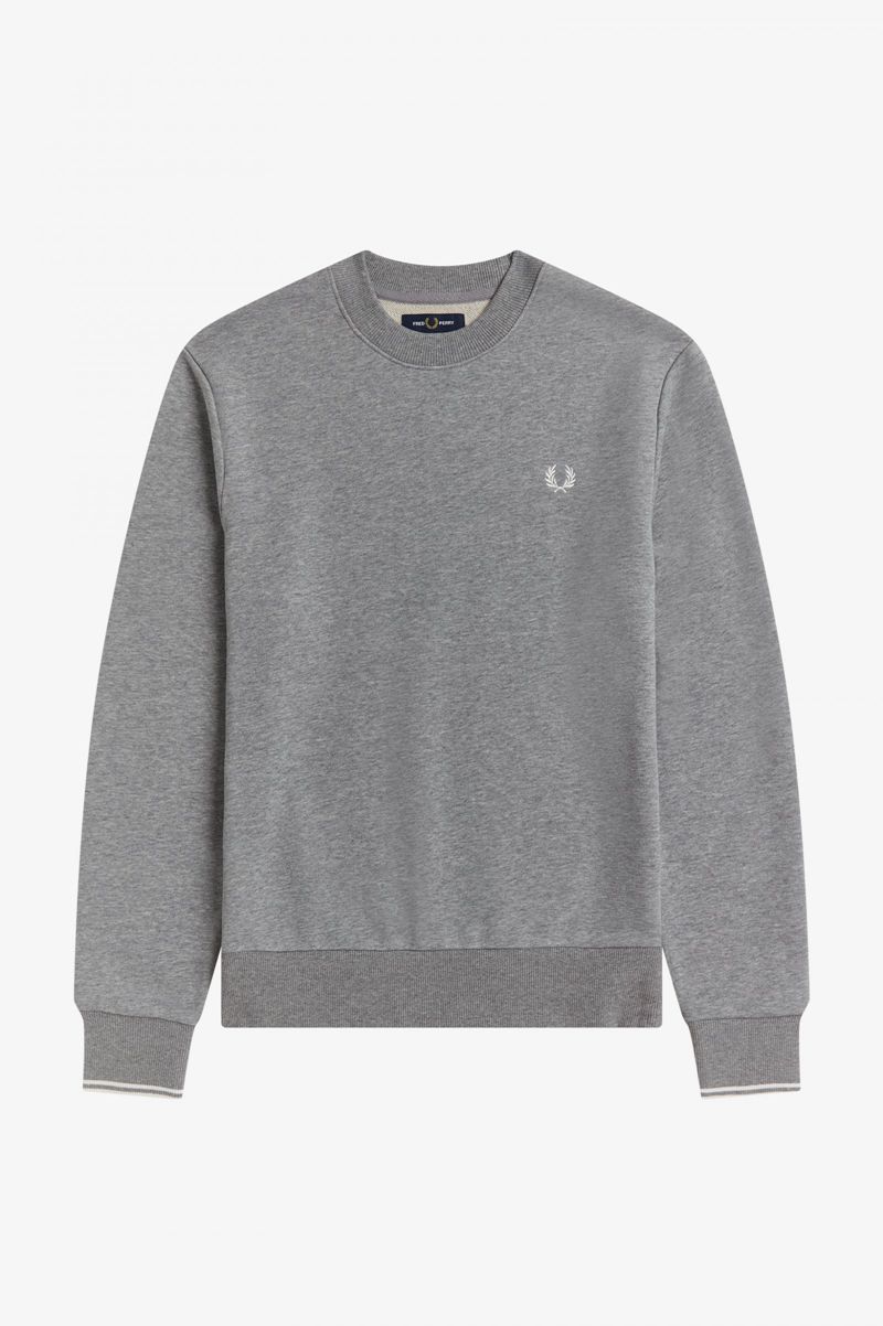 Men's Fred Perry Crew Neck Sweatshirts Grey | 2189406-FW