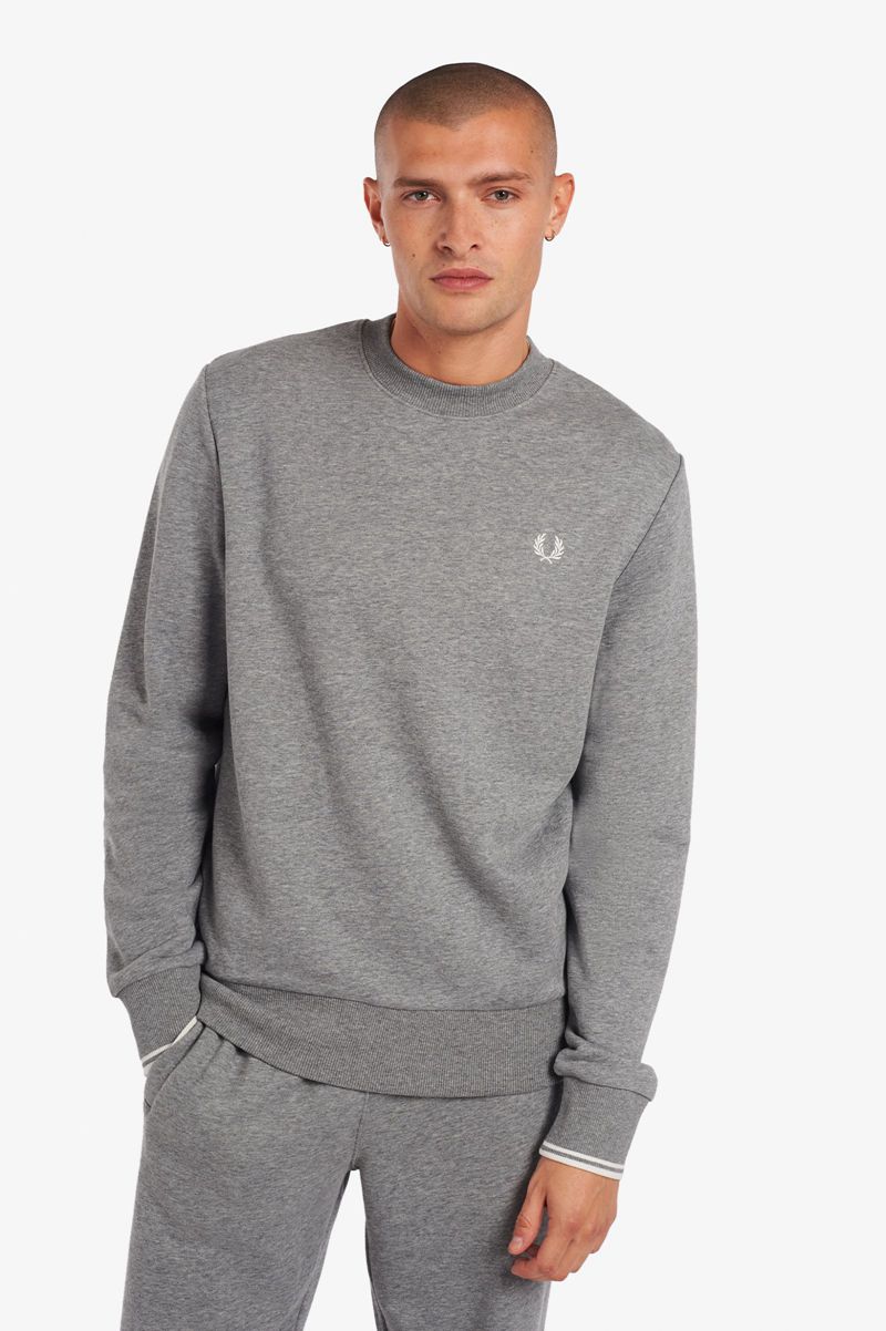 Men's Fred Perry Crew Neck Sweatshirts Grey | 5961847-JL