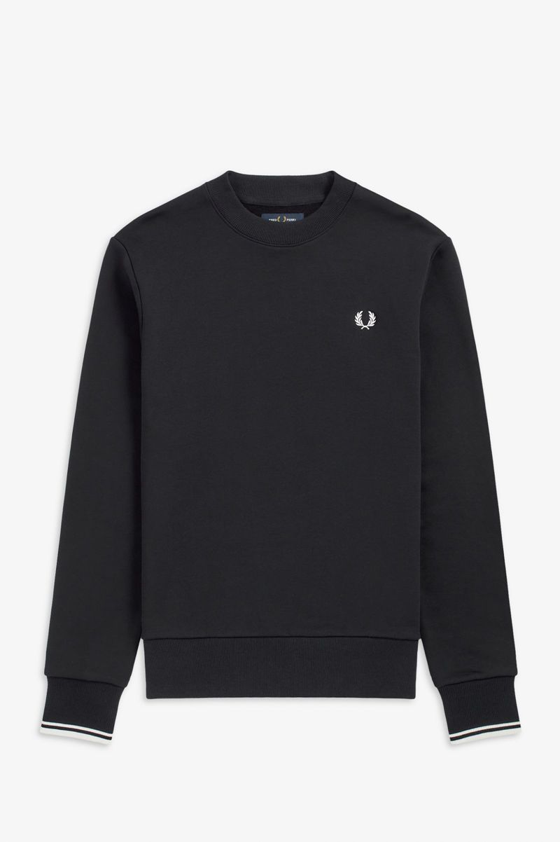 Men's Fred Perry Crew Neck Sweatshirts Navy | 6341950-QN