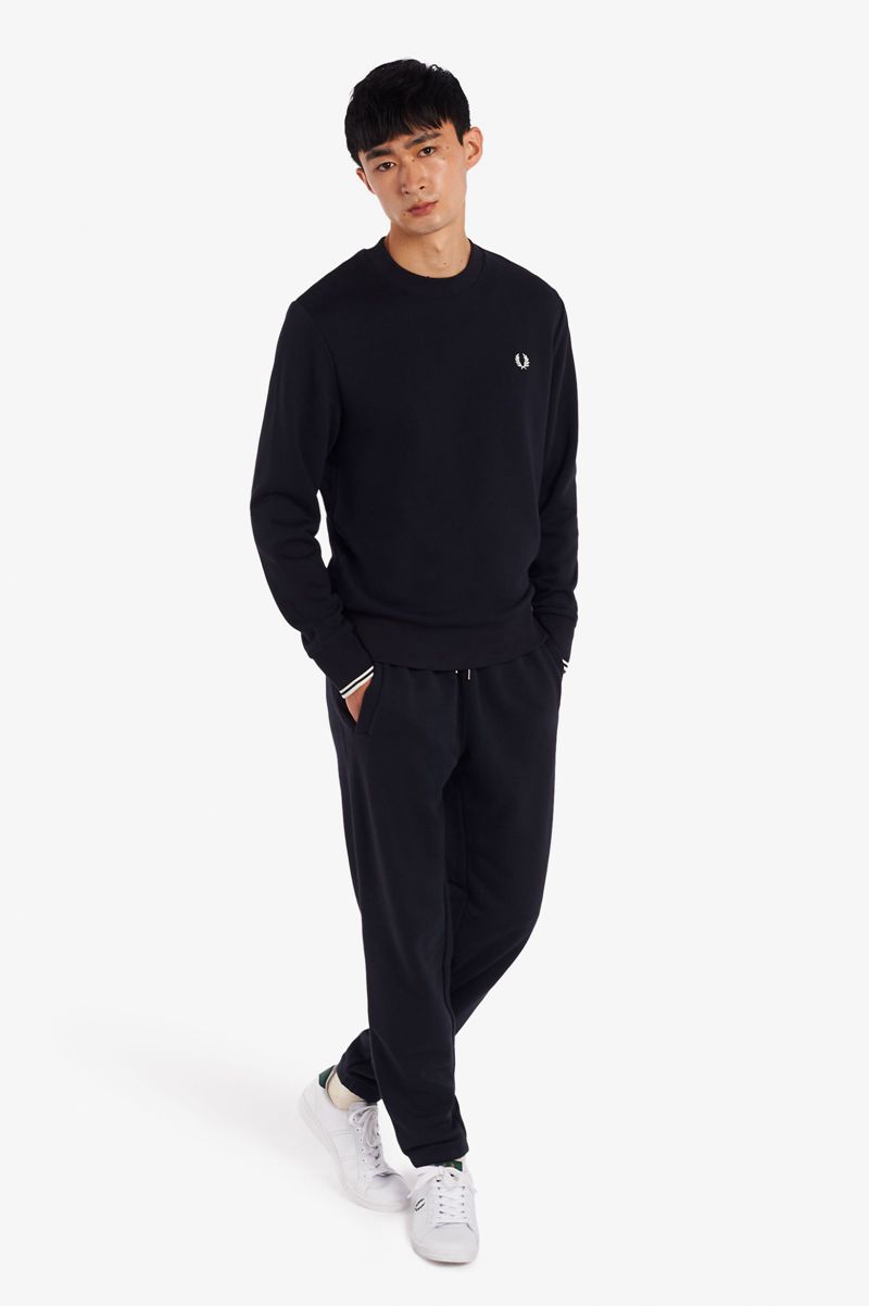 Men's Fred Perry Crew Neck Sweatshirts Navy | 6341950-QN