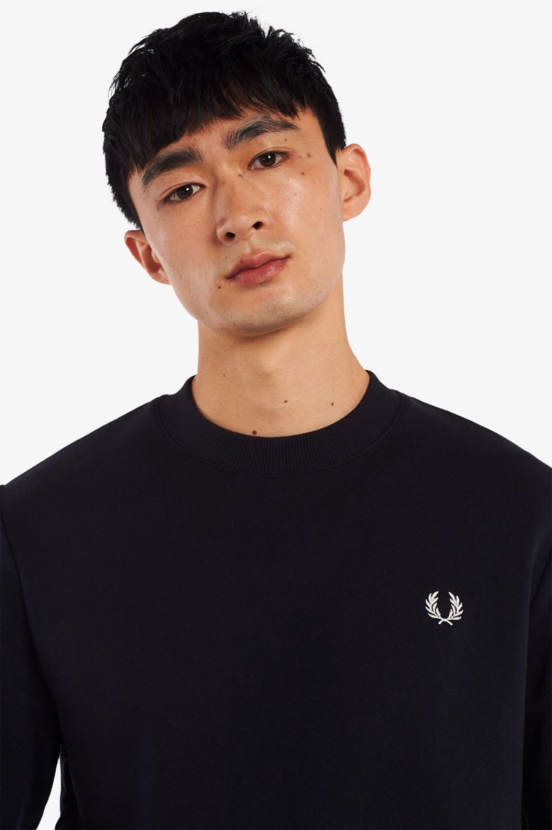 Men's Fred Perry Crew Neck Sweatshirts Navy | 6341950-QN