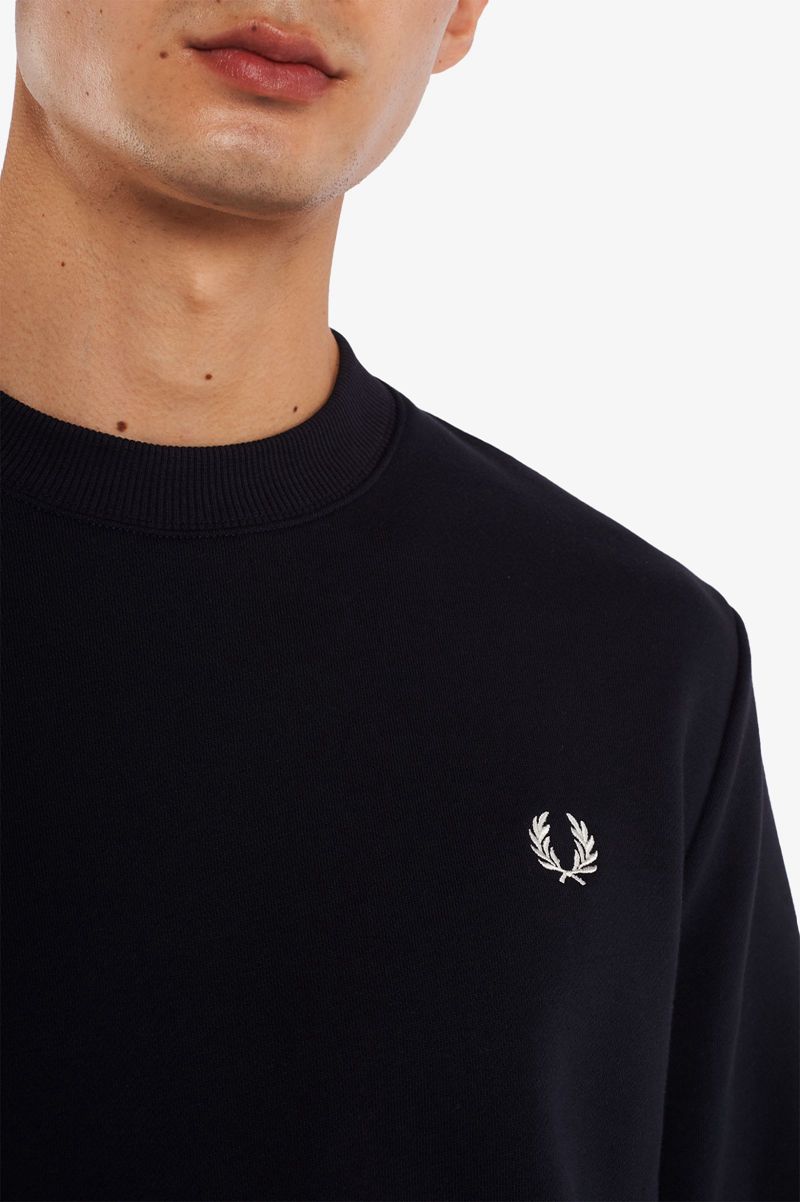 Men's Fred Perry Crew Neck Sweatshirts Navy | 6341950-QN