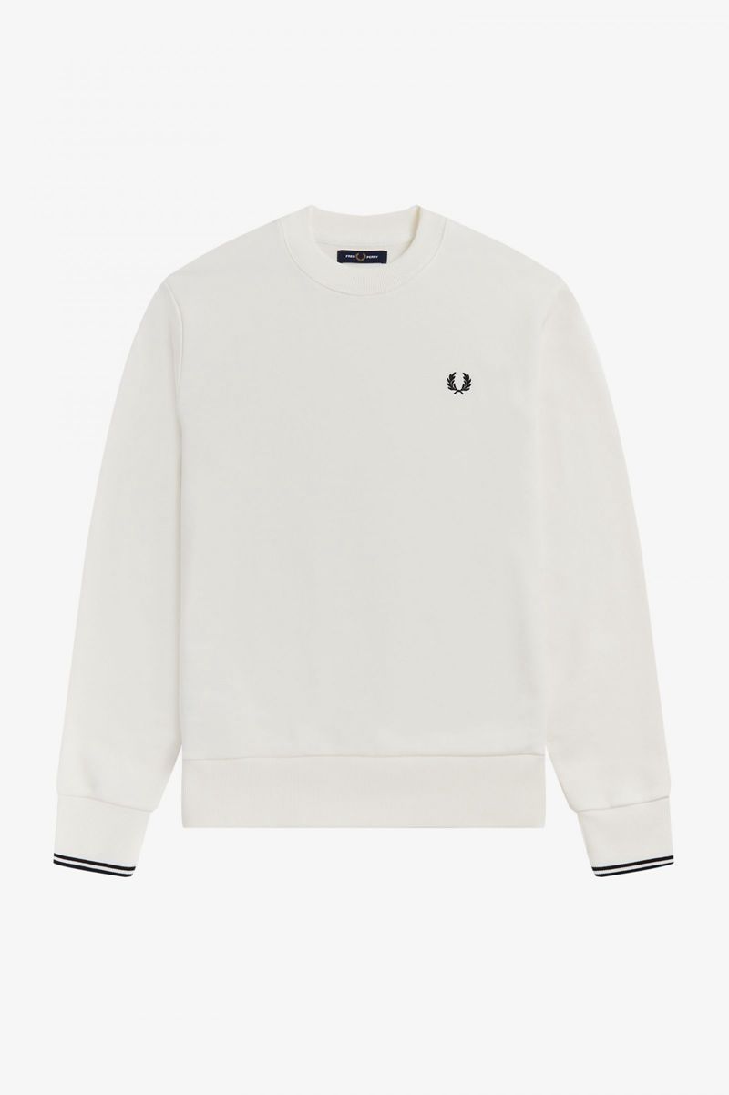 Men's Fred Perry Crew Neck Sweatshirts White | 5670284-FZ