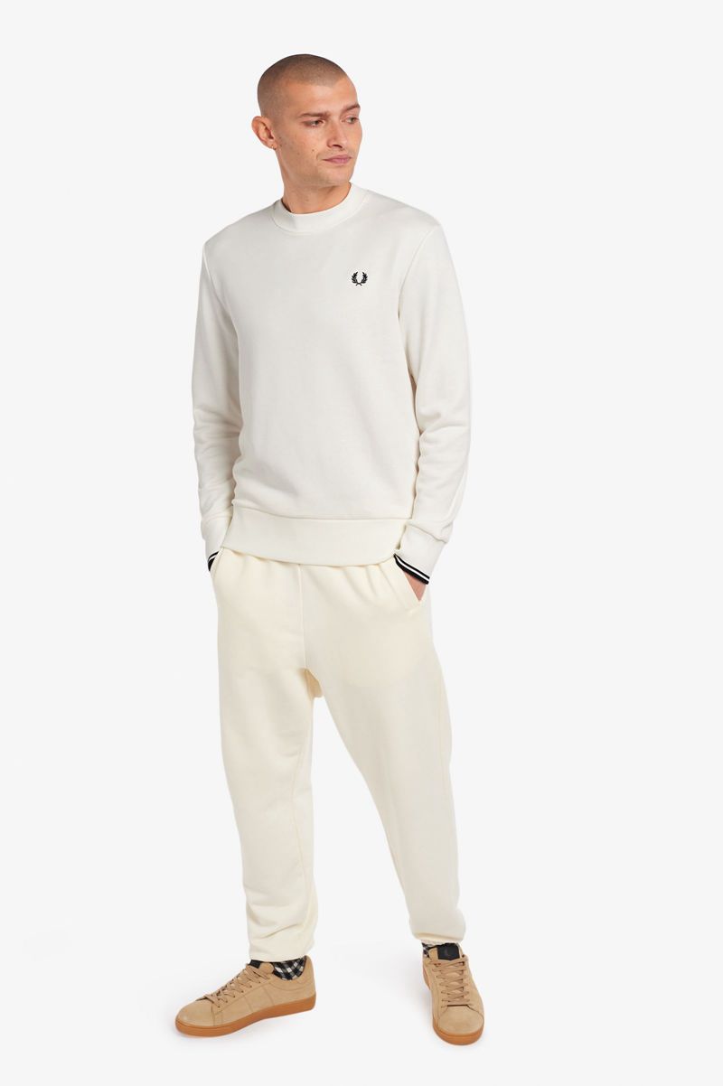 Men's Fred Perry Crew Neck Sweatshirts White | 5670284-FZ