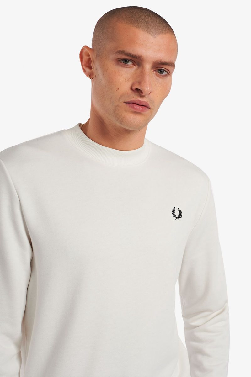 Men's Fred Perry Crew Neck Sweatshirts White | 5670284-FZ