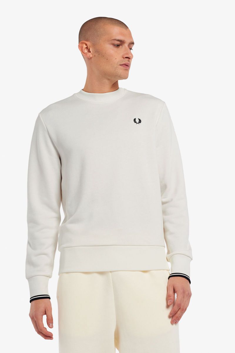 Men\'s Fred Perry Crew Neck Sweatshirts White | 5670284-FZ