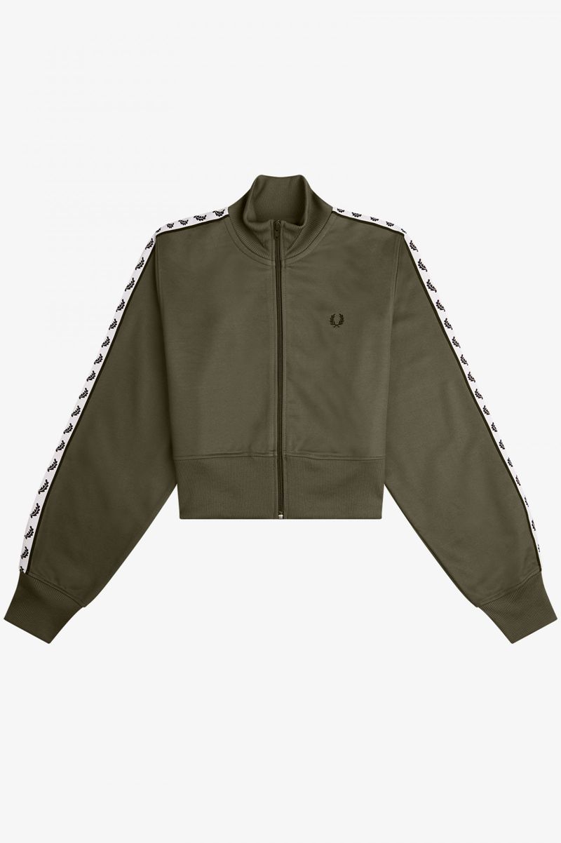 Men's Fred Perry Cropped Taped Track Jackets Green | 4830296-OP