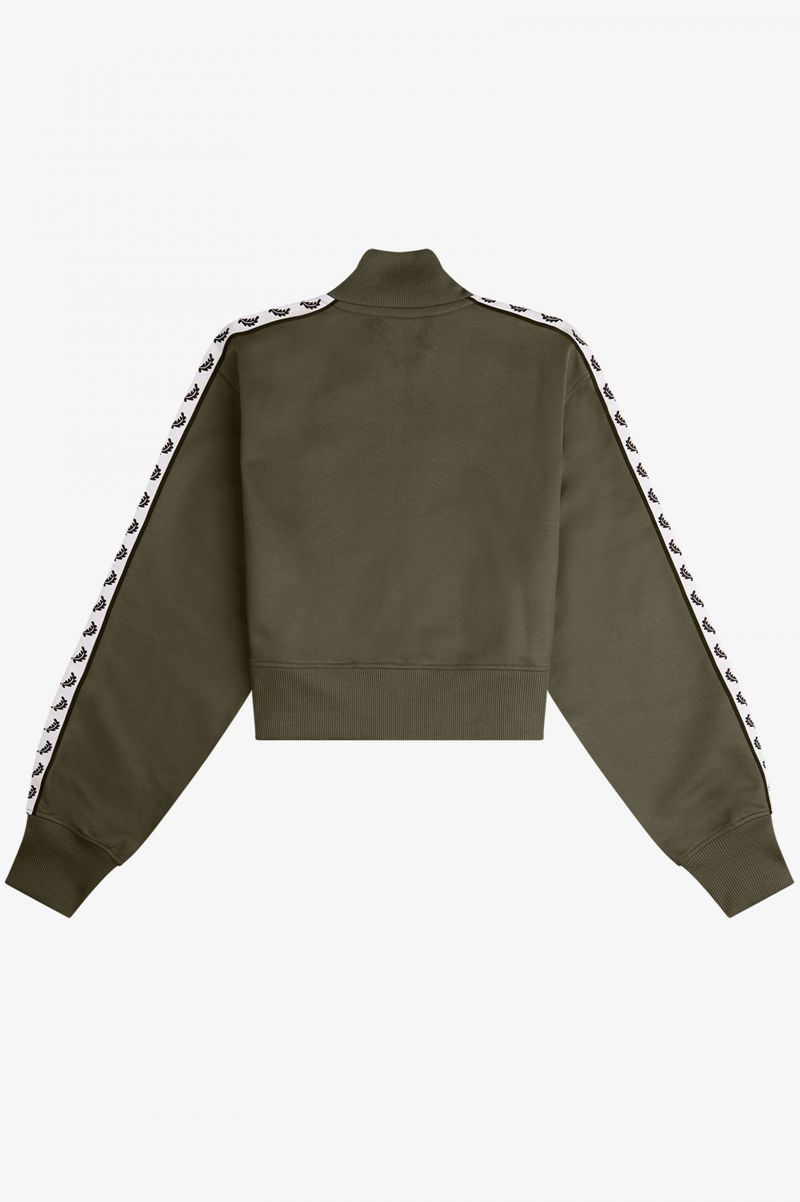 Men's Fred Perry Cropped Taped Track Jackets Green | 4830296-OP