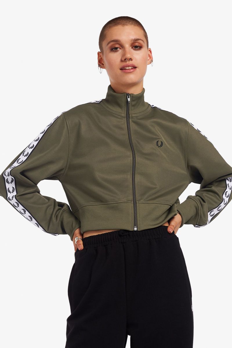 Men's Fred Perry Cropped Taped Track Jackets Green | 4830296-OP