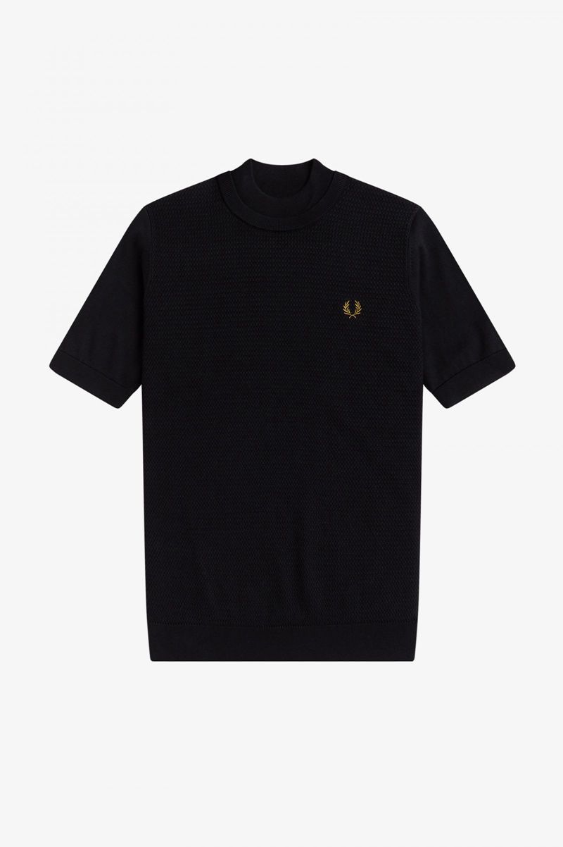 Men's Fred Perry Double Trim Knitted T-Shirts Black | 7895241-QD