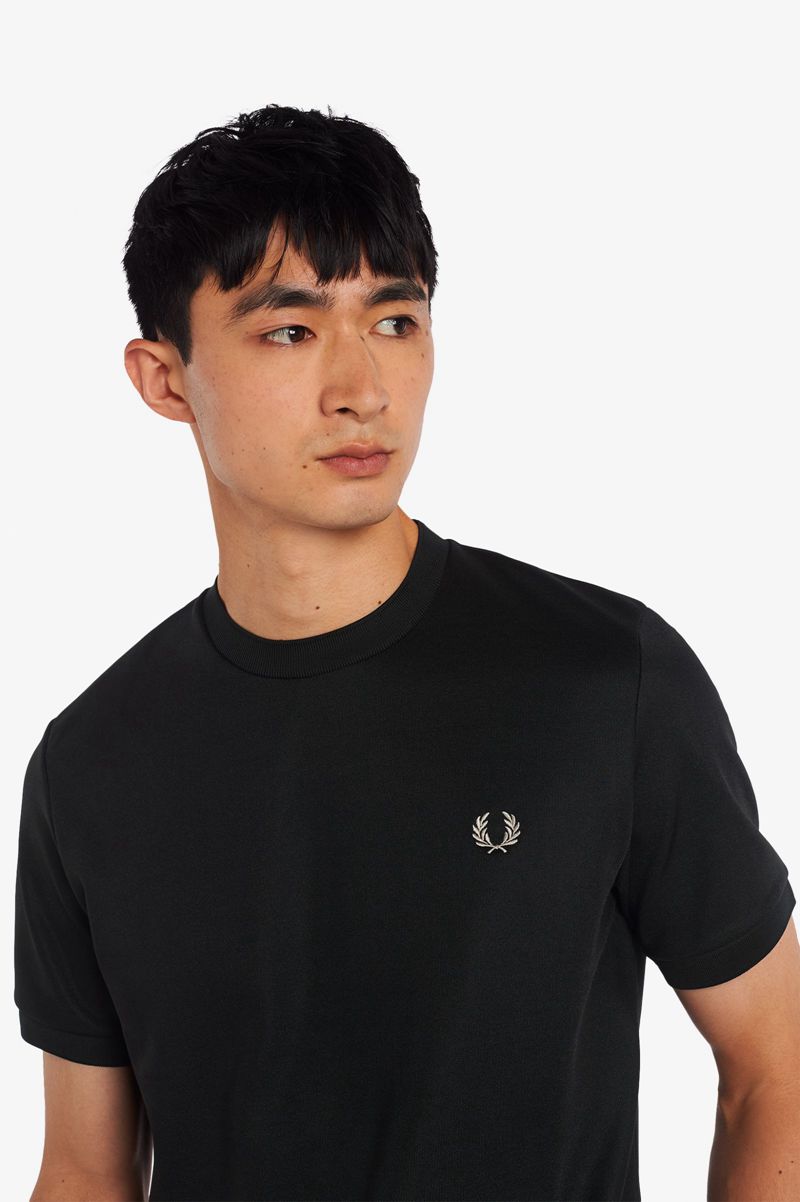 Men's Fred Perry Elasticated Hem T-Shirts Black | 1954376-VJ