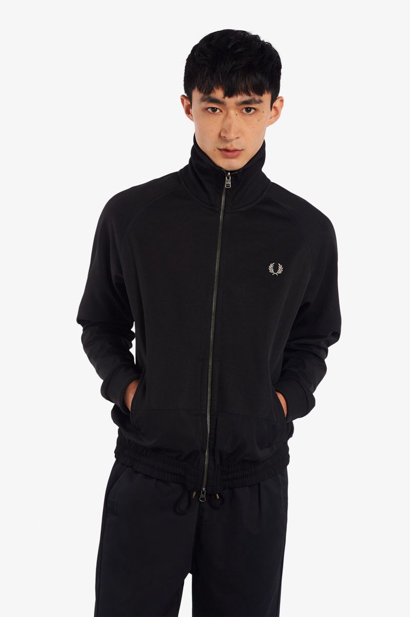 Men\'s Fred Perry Elasticated Hem Track Jackets Black | 9814732-OC