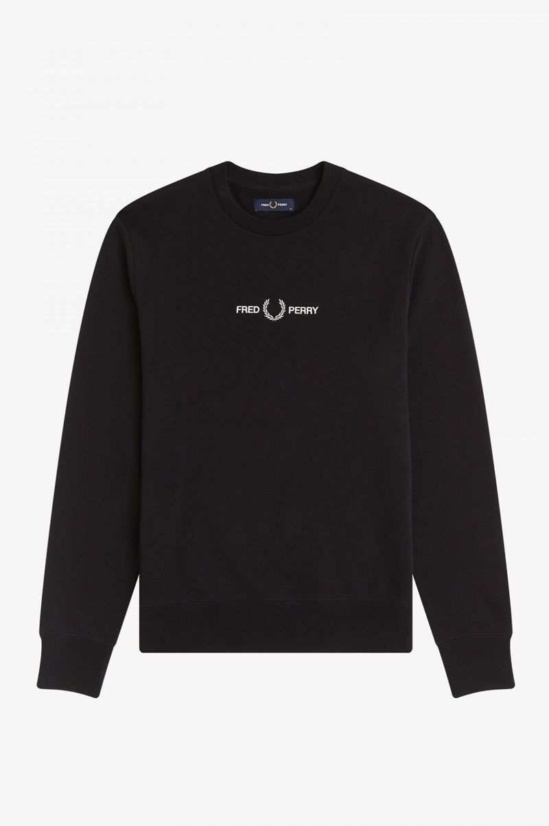 Men's Fred Perry Embroidered Sweatshirts Black | 0853716-ZI