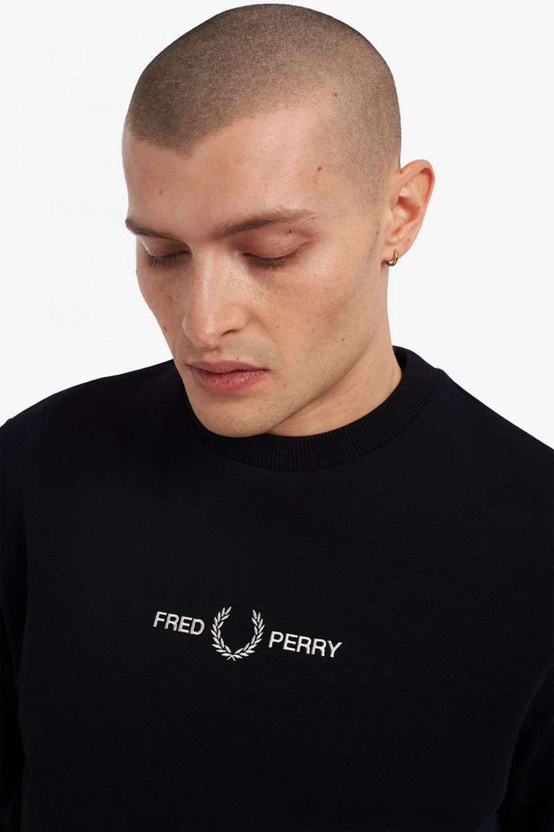 Men's Fred Perry Embroidered Sweatshirts Black | 0853716-ZI