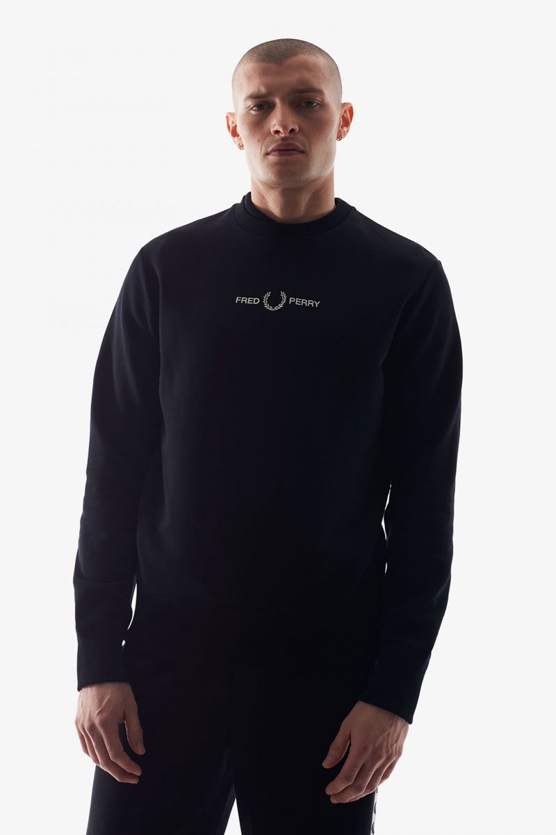 Men's Fred Perry Embroidered Sweatshirts Black | 0853716-ZI