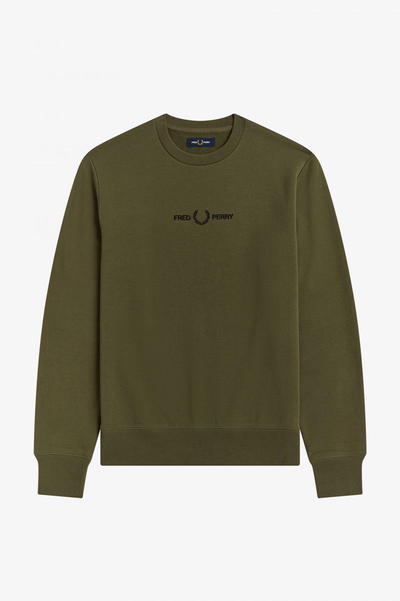 Men's Fred Perry Embroidered Sweatshirts Green | 3076584-CB