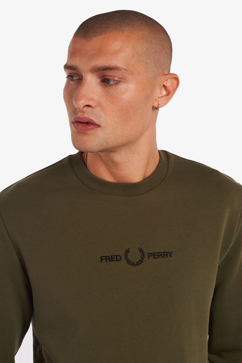 Men's Fred Perry Embroidered Sweatshirts Green | 3076584-CB