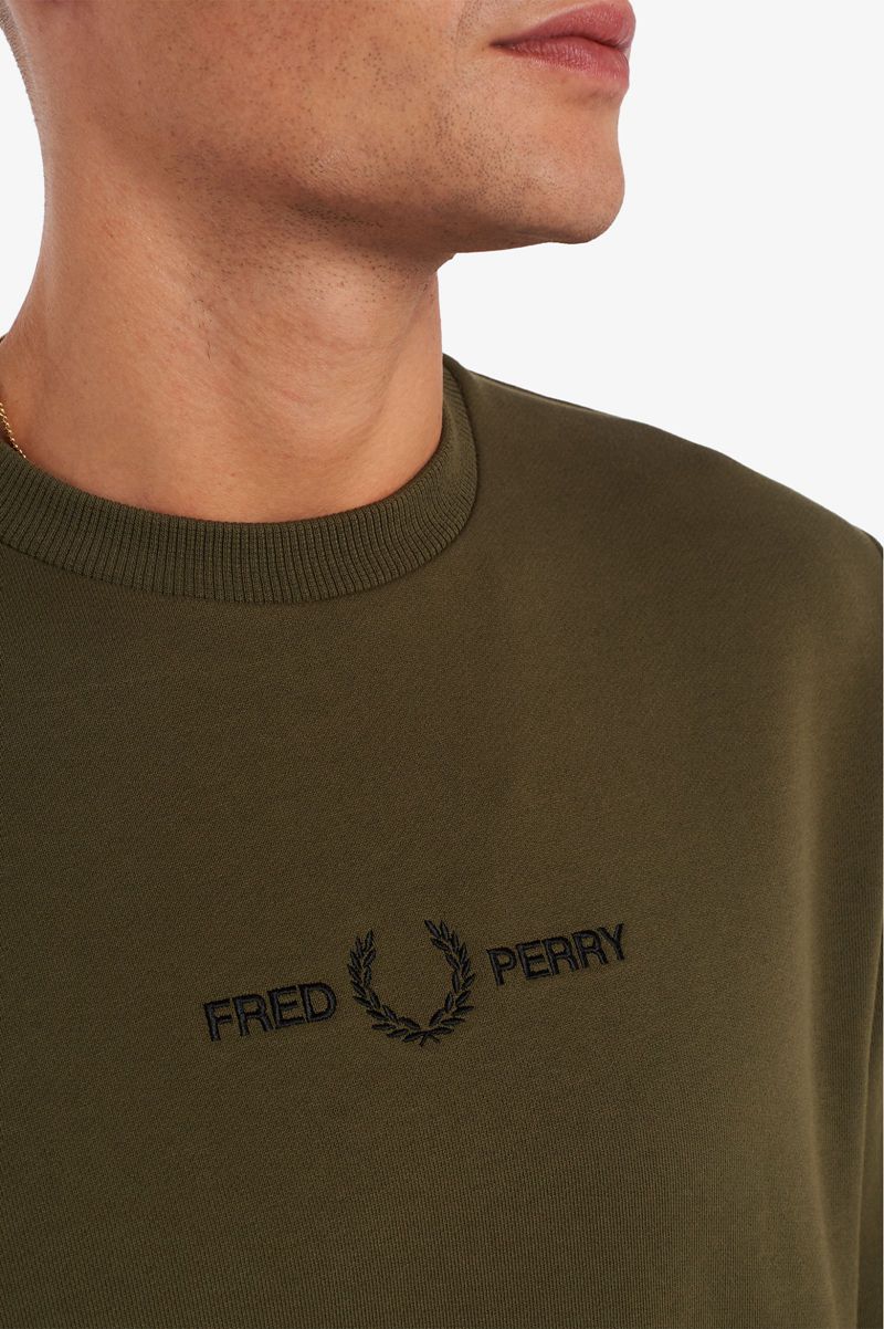 Men's Fred Perry Embroidered Sweatshirts Green | 3076584-CB