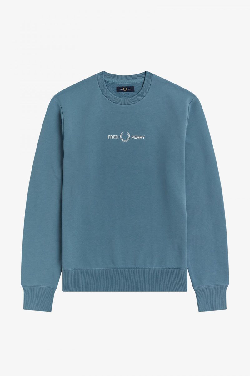 Men's Fred Perry Embroidered Sweatshirts Grey Blue | 4216875-FX