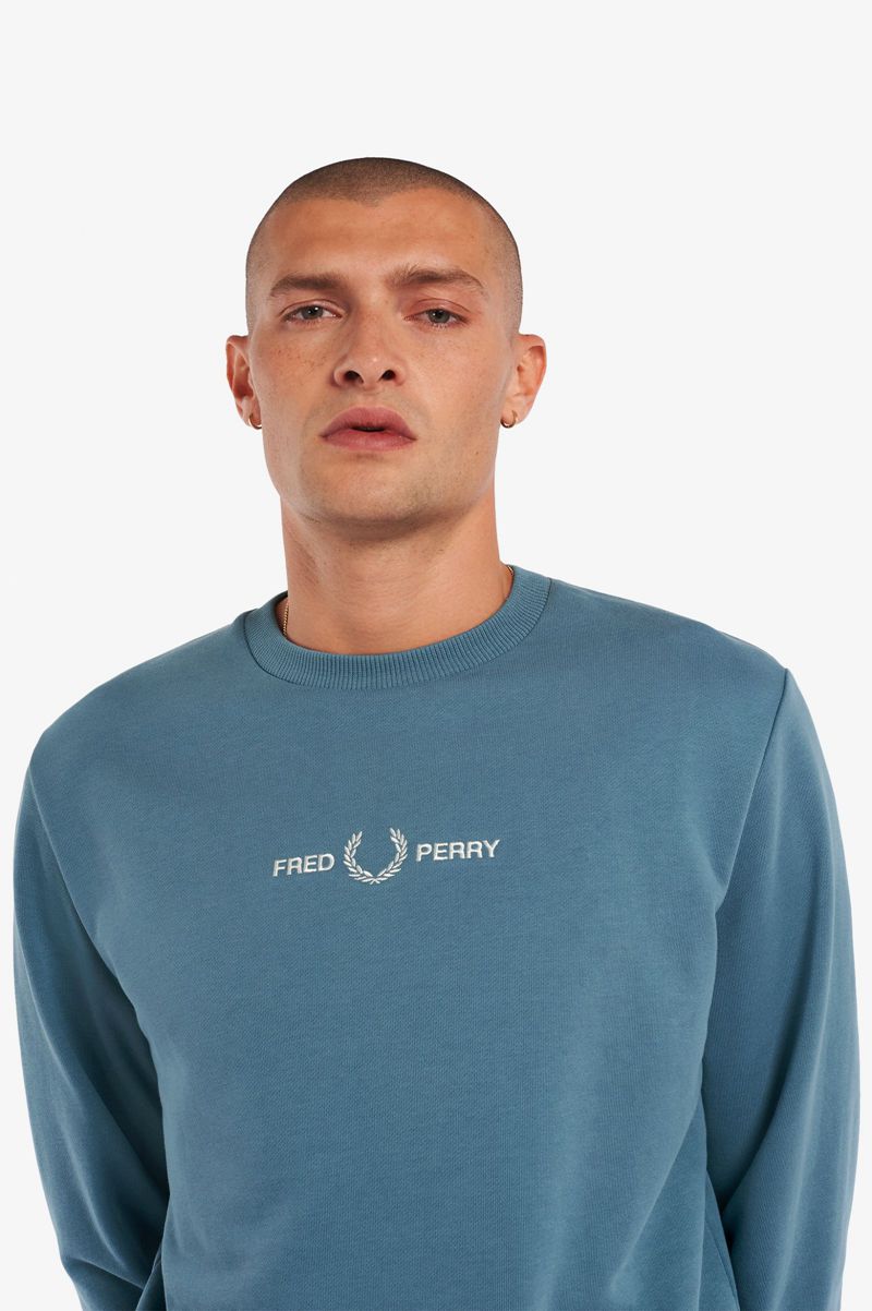 Men's Fred Perry Embroidered Sweatshirts Grey Blue | 4216875-FX