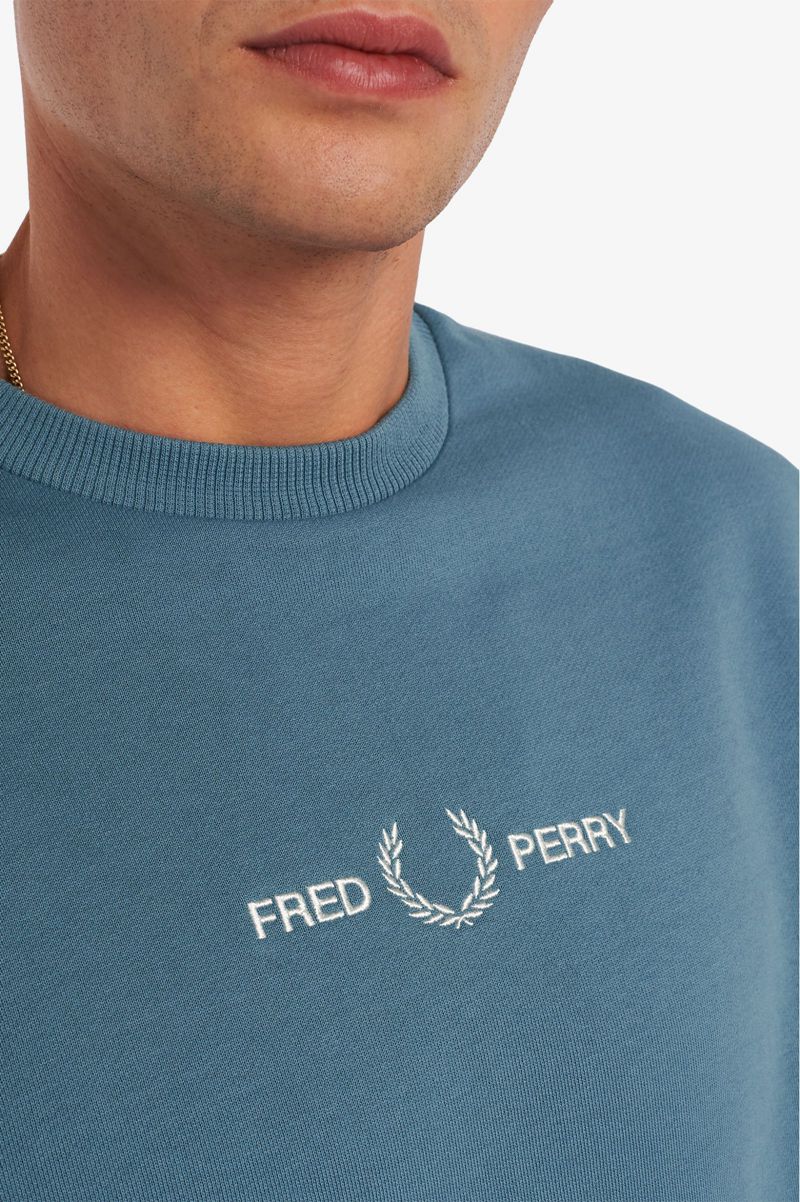 Men's Fred Perry Embroidered Sweatshirts Grey Blue | 4216875-FX