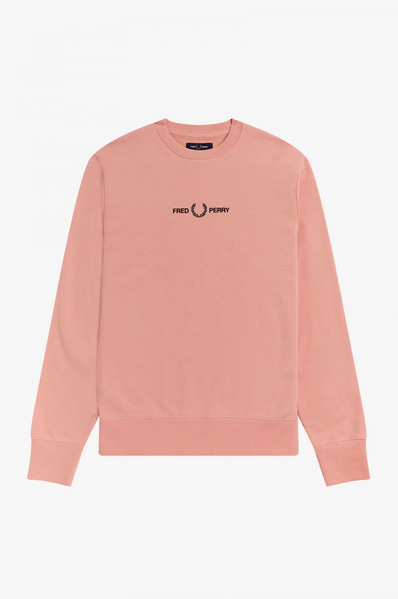 Men's Fred Perry Embroidered Sweatshirts Pink Coral | 5107943-PC