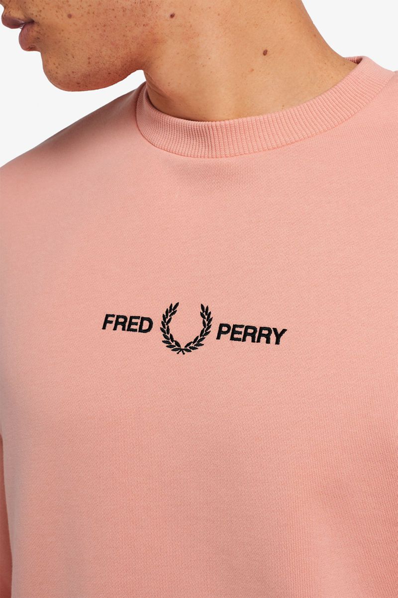 Men's Fred Perry Embroidered Sweatshirts Pink Coral | 5107943-PC