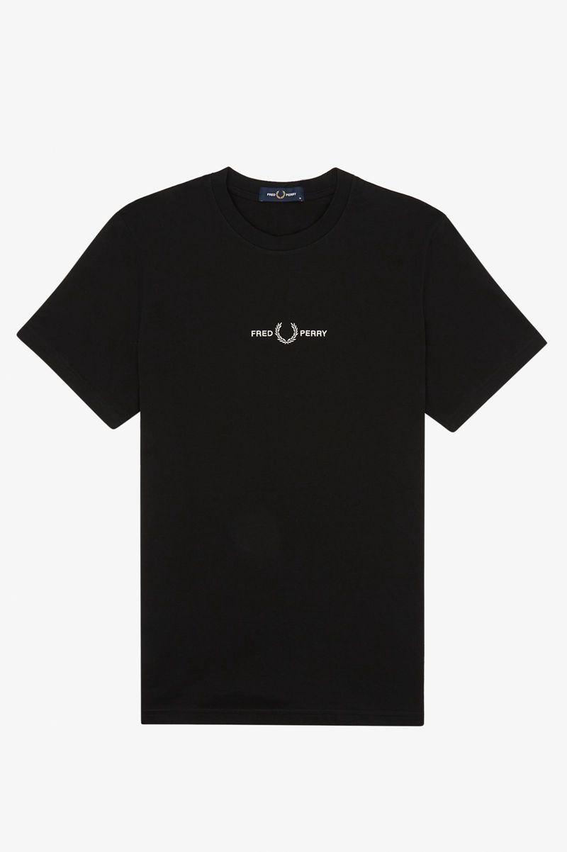 Men's Fred Perry Embroidered T-Shirts Black | 9765320-XH