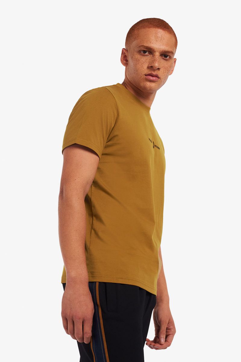 Men's Fred Perry Embroidered T-Shirts Camel | 0978542-RQ