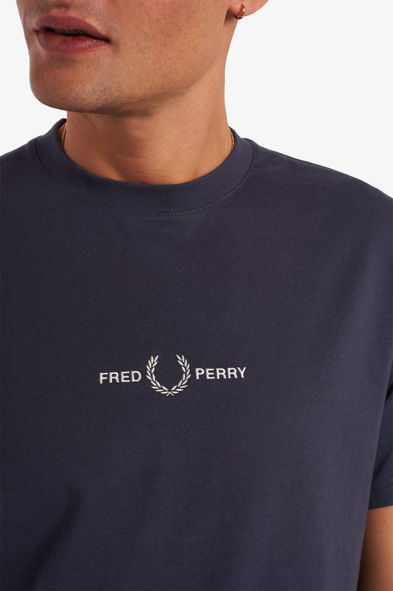 Men's Fred Perry Embroidered T-Shirts Deep Grey | 7219048-ZI