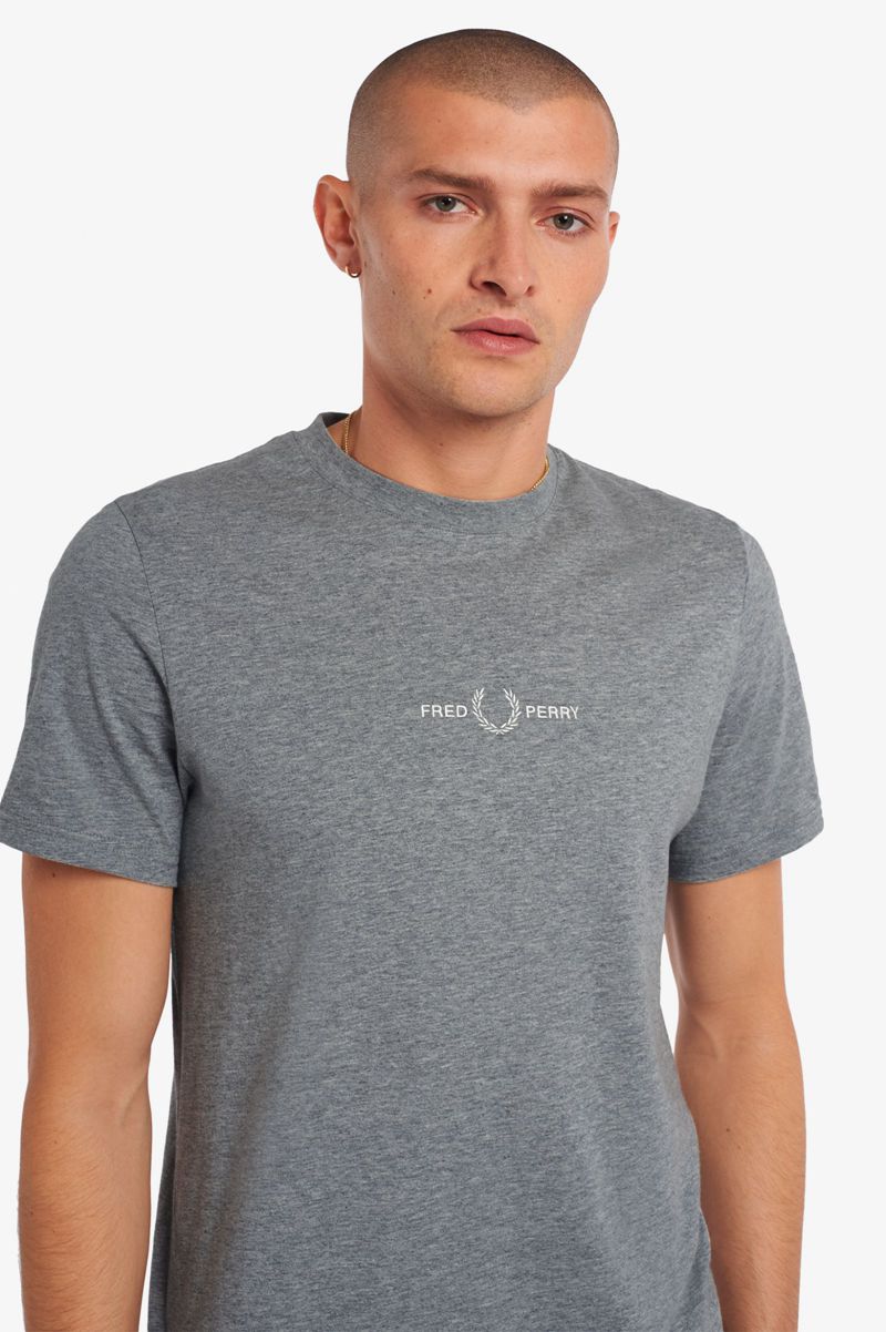 Men's Fred Perry Embroidered T-Shirts Grey | 3258947-DX