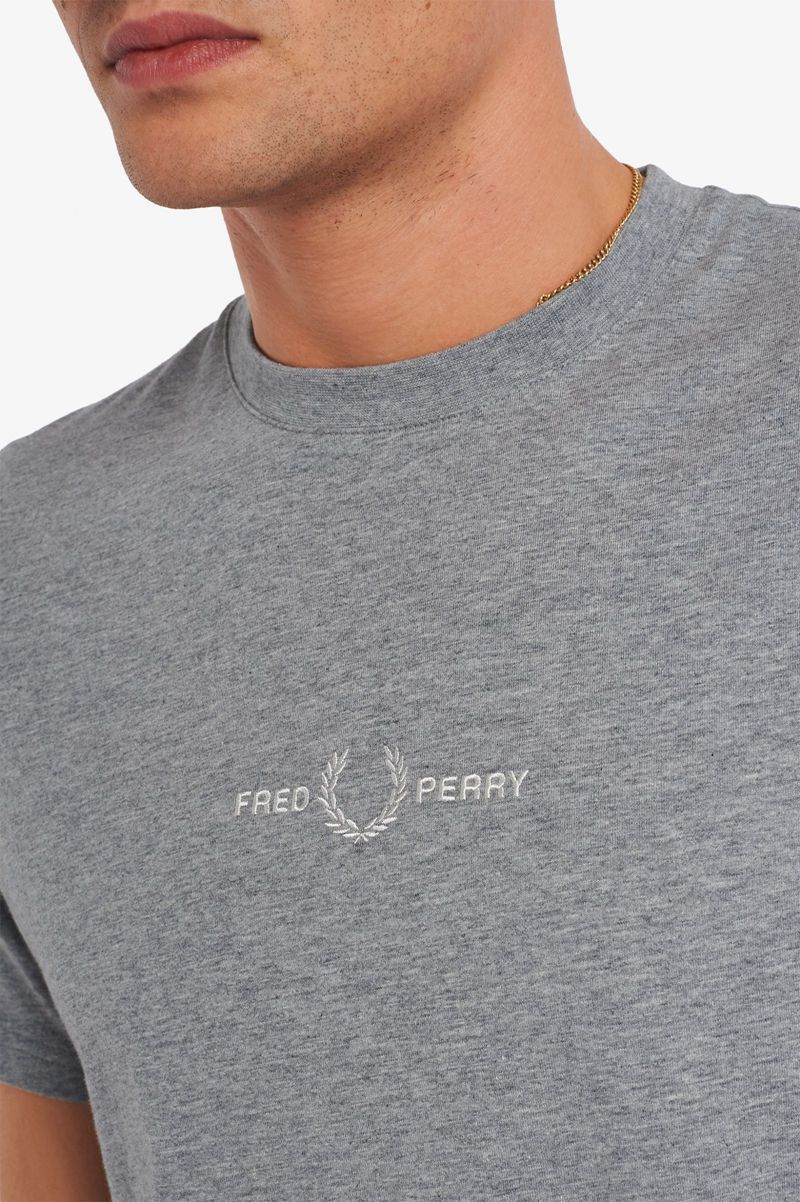 Men's Fred Perry Embroidered T-Shirts Grey | 3258947-DX