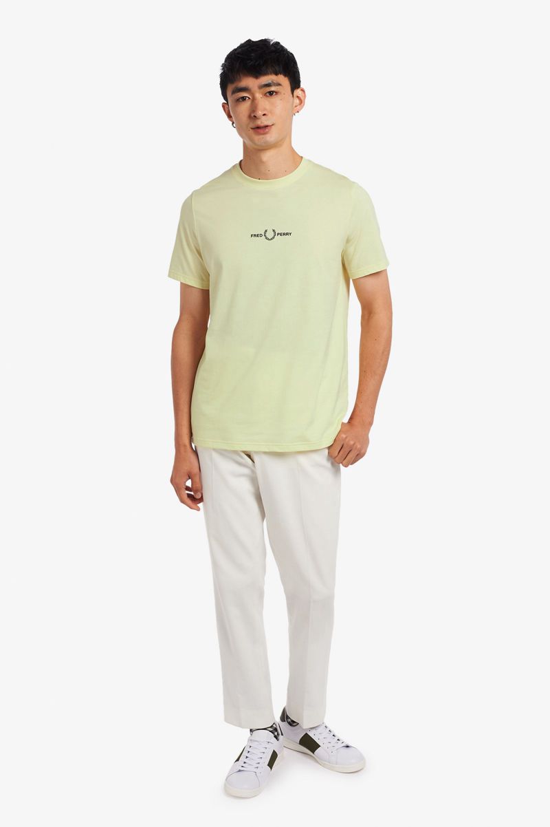 Men's Fred Perry Embroidered T-Shirts Green | 8213746-RL