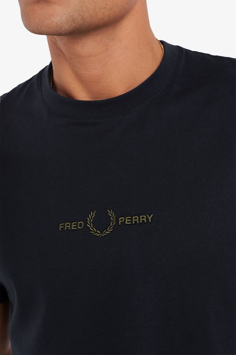 Men's Fred Perry Embroidered T-Shirts Navy | 1406937-FV