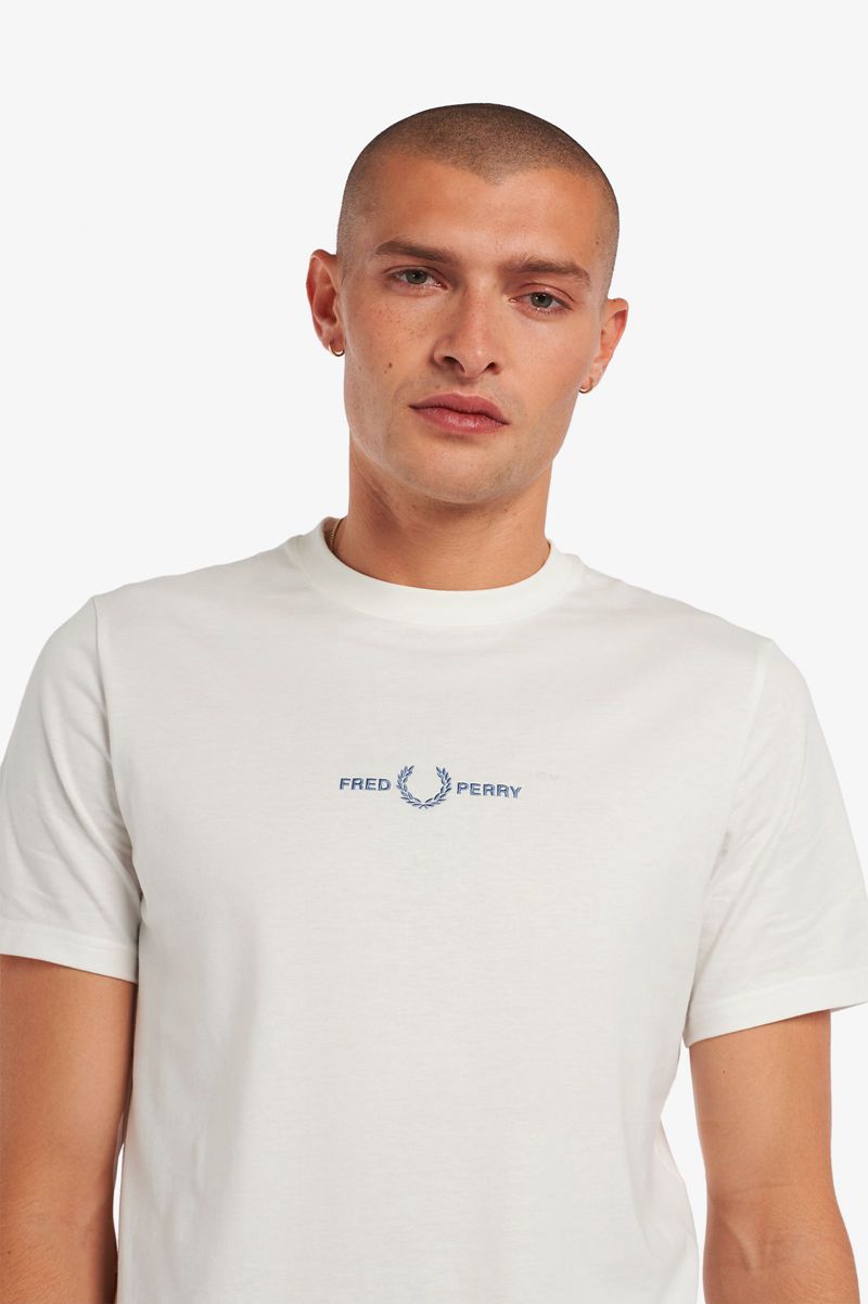 Men's Fred Perry Embroidered T-Shirts White | 0716542-ZF