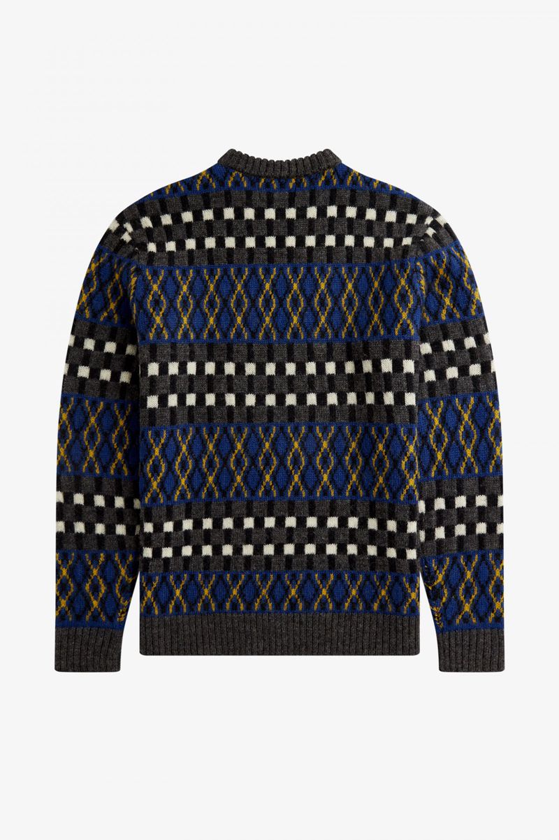 Men's Fred Perry Fair Isle British Wool Jumper Knitwear Royal | 6809352-IS