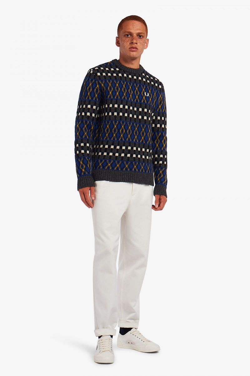 Men's Fred Perry Fair Isle British Wool Jumper Knitwear Royal | 6809352-IS