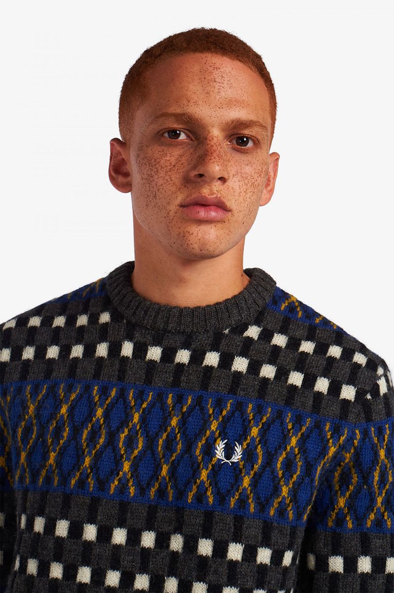 Men's Fred Perry Fair Isle British Wool Jumper Knitwear Royal | 6809352-IS